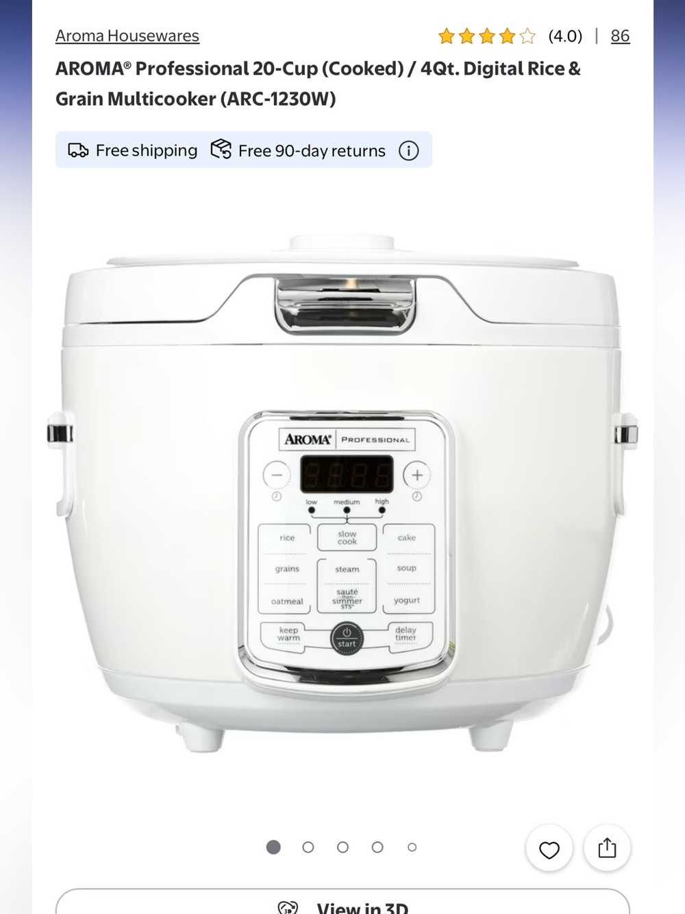Aroma Professional White Multi-Function Rice Cooker & Slow Cooker - Picture 2 of 2
